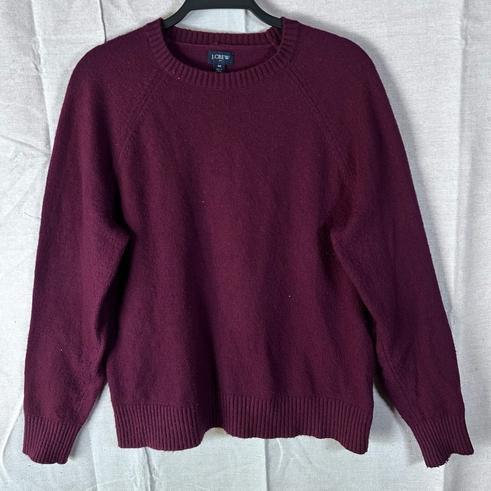J. Crew Lambswool Blend Raglan Crewneck Sweater Burgundy Maroon Women's Size M - Picture 1 of 7
